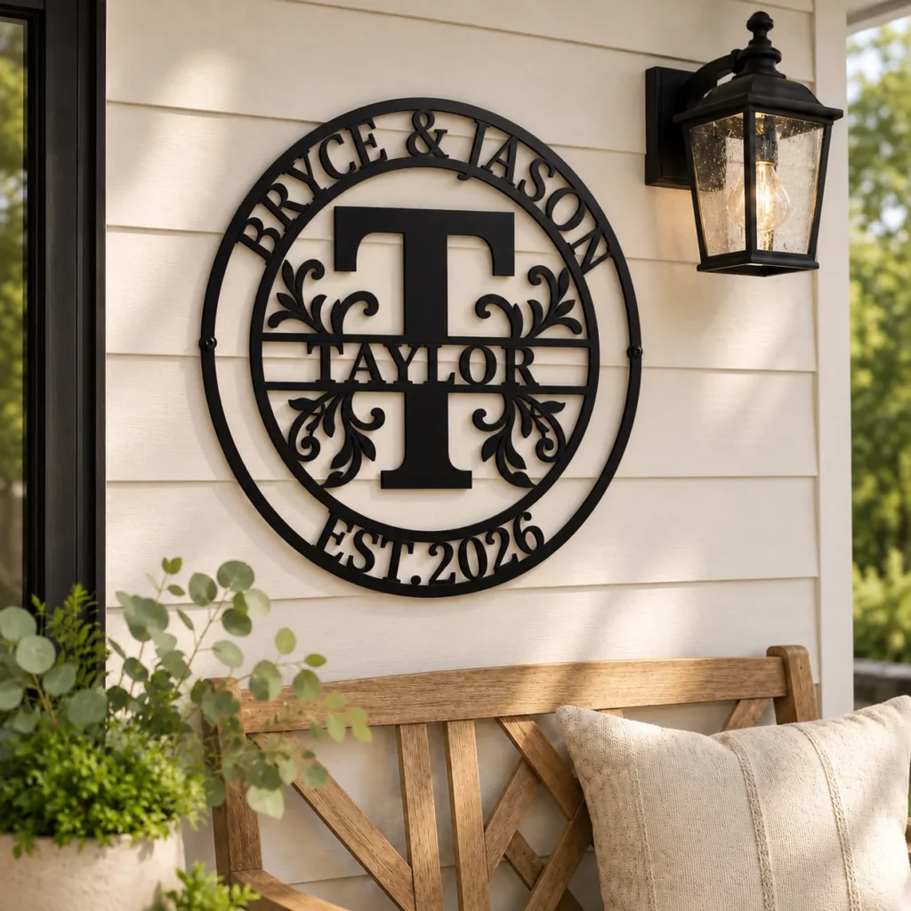 Heritage Family Monogram Metal Sign mockup