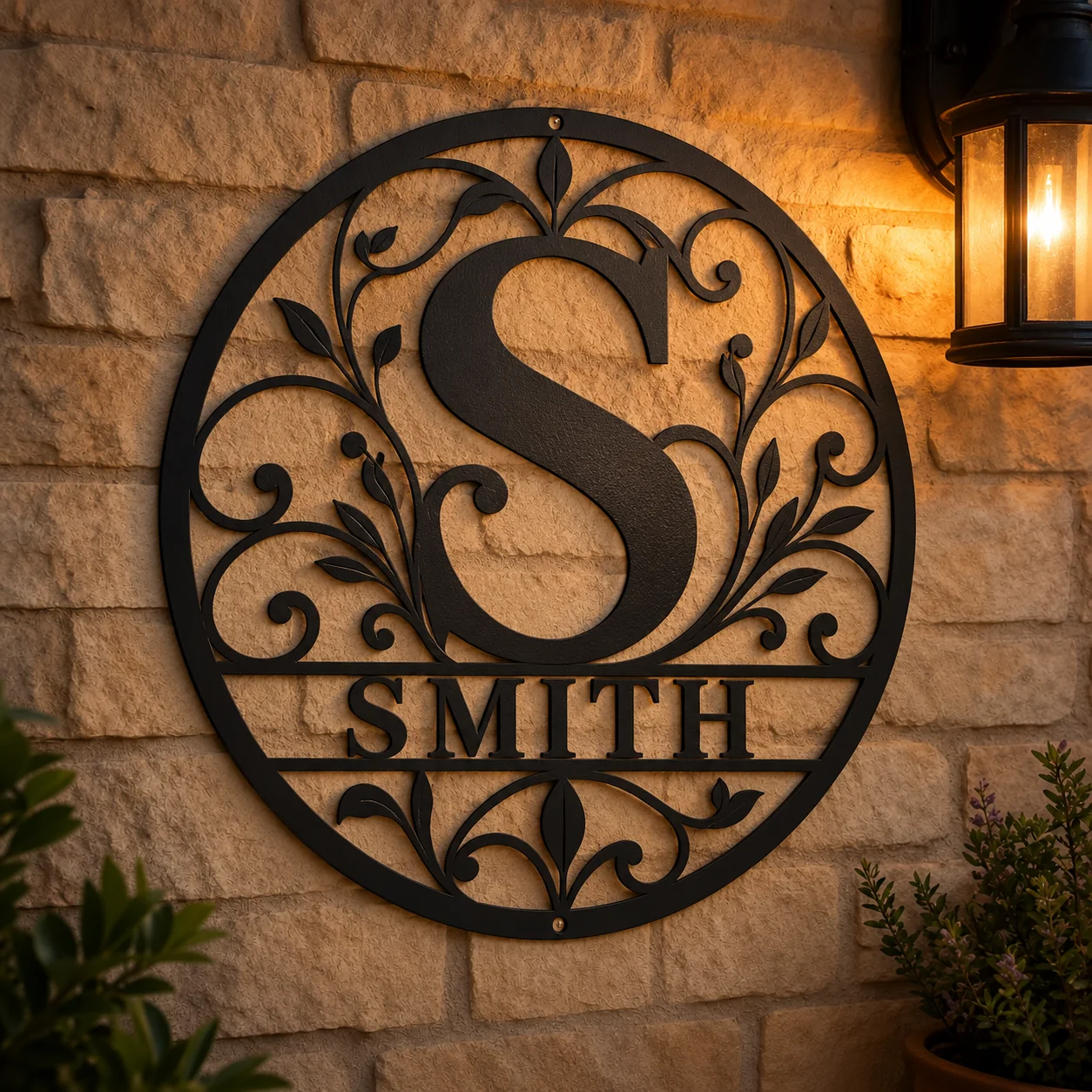 Botanical Initial & Family Name Metal Sign — mockup 6