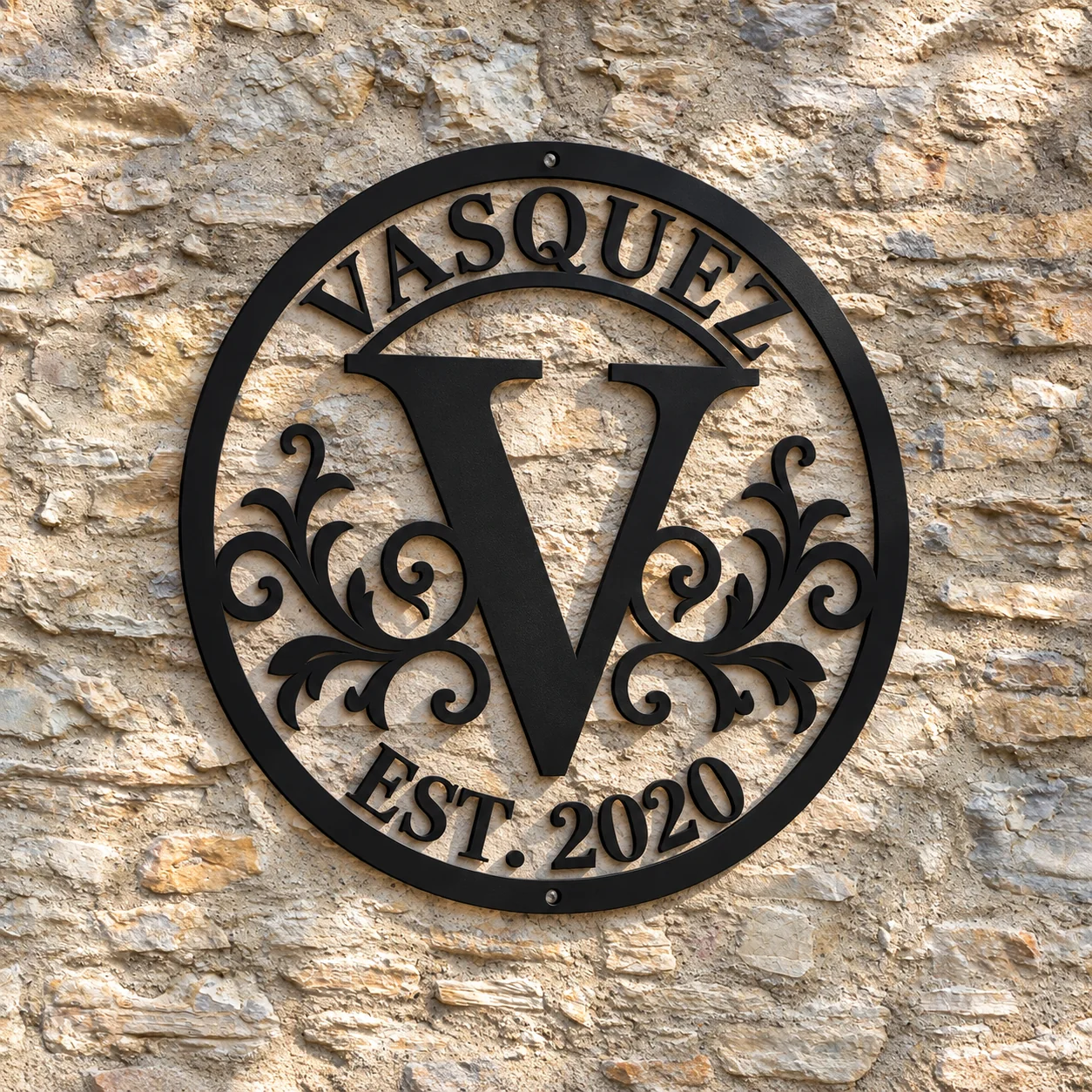 Established Year Family Monogram Metal Sign — mockup 3