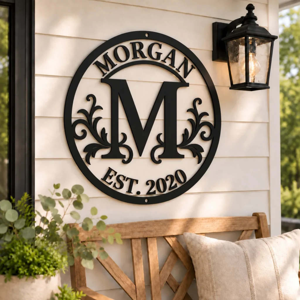 Established Year Family Monogram Metal Sign mockup