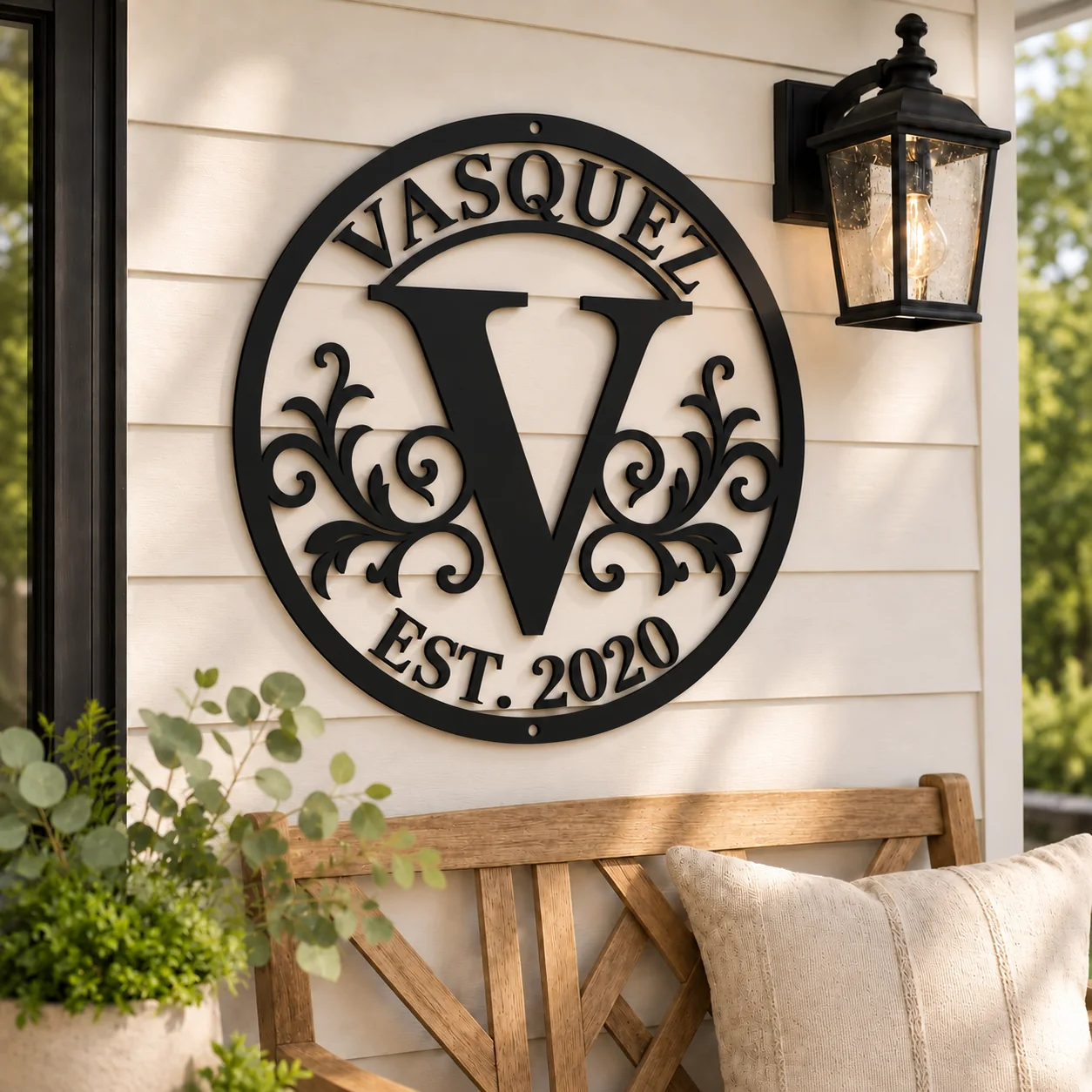 Established Year Family Monogram Metal Sign — mockup 5